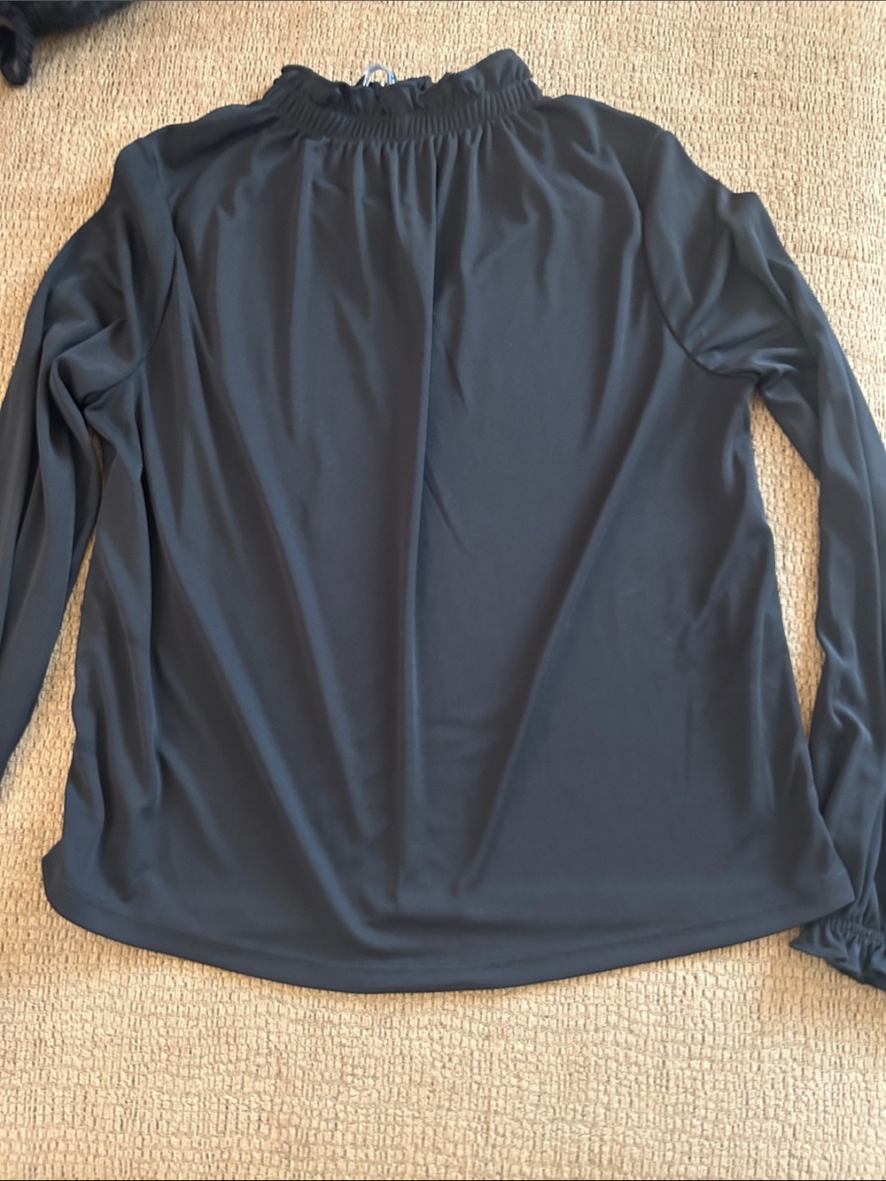 Zara Black Long-Sleeve Smocked Neck Blouse